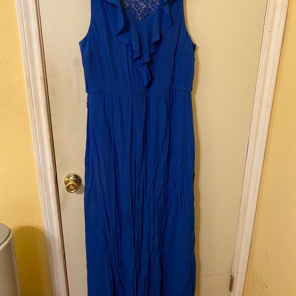 Vibrate blue sleeveless maxi dress with lace back detail